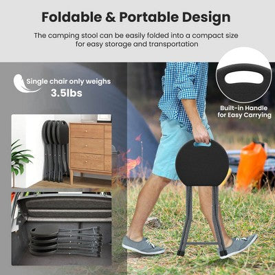  Tangkula 3PCS 18"H Folding Stool Portable & Foldable Camping Chair W/ Built-in Handle