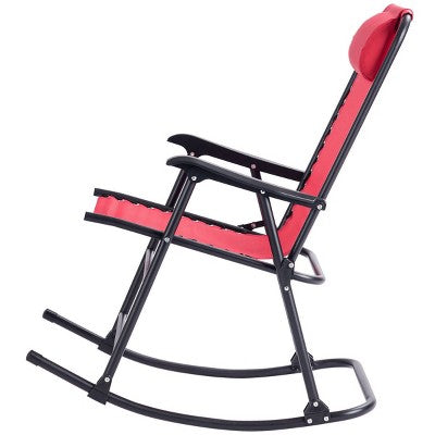  Costway Folding Zero Gravity Rocking Chair Rocker Porch Outdoor Patio Headrest Red