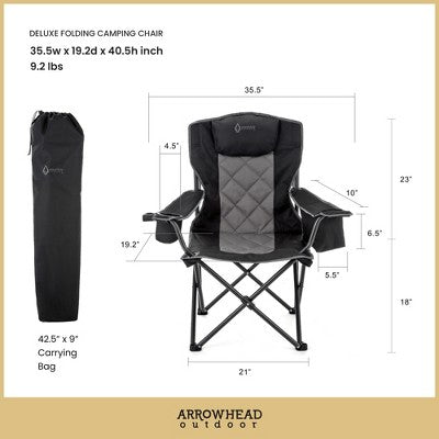  Arrowhead Outdoor Portable Folding Camping Quad Chair W/ 6-Can Cooler, Heavy-Duty Carrying Bag, Supports Up To 450lbs (Charcoal Black)