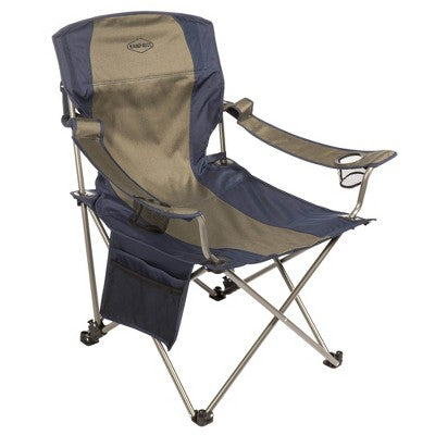  Kamp-Rite Outdoor Folding Tailgate Or Camping Lounge Chair With 2 Cupholders, Side Pocket, And Detachable Footrest, Blue And Tan (2 Pack)