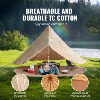  VEVOR Canvas Bell Tent, 4 Seasons 7 M/22.97 Ft Yurt Tent, Canvas Tent For Camping With Stove Jack, Breathable Tent Holds Up To 12 People