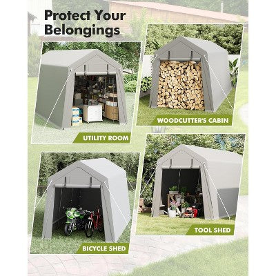  7x15 FT Portable Outdoor Storage Shed – Heavy Duty Waterproof Shelter Tent With Zipper Door For Motorcycle, Bikes, Firewood, And Garden Tools