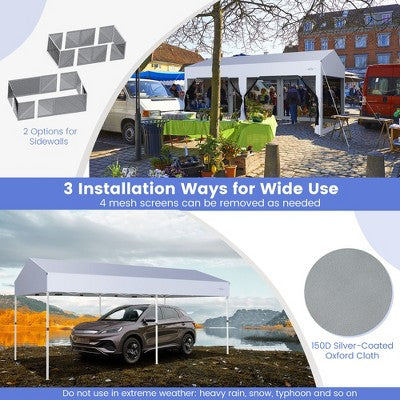  Costway 10x20ft Pop-Up Canopy Party Tent Sidewalls Portable Garage Car Shelter Wheeled