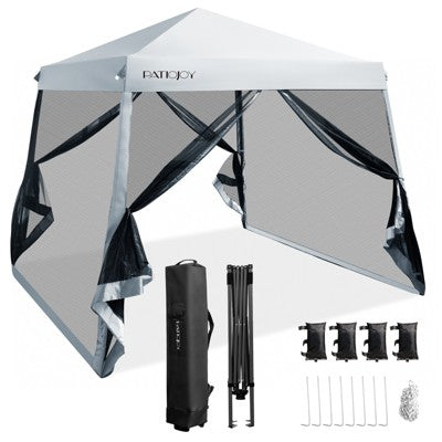  Costway 10x10Ft Patio Outdoor Instant Pop-up Canopy Slant Leg Mesh Tent Folding White/Blue/Grey