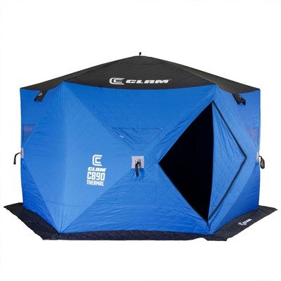  CLAM Pop-Up Ice Fishing Angler Hub Shelter Tent With Anchor Straps And Carrying Bag