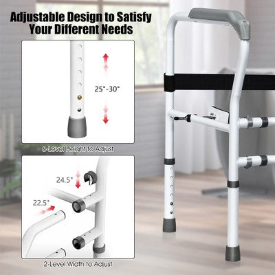  Toilet Safety Frame, Stand Alone Toilet Safety Rail W/ Adjustable Height & Width
