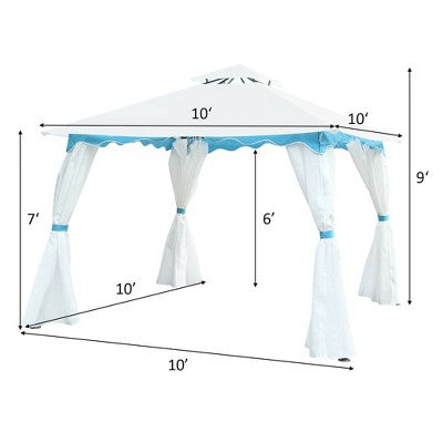  Costway 2 Tier 10'x10' Patio Gazebo Canopy Tent Steel Frame Shelter Awning W/Side Walls