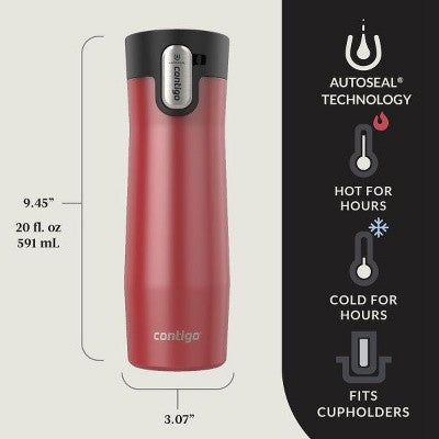  Contigo AUTOSEAL West Loop Vacuum-Insulated Stainless Steel Mug With Easy-Clean Lid, 20 Oz, Goji Berry Frosted Pearl & Salt Frosted Pearl, 2-Pack