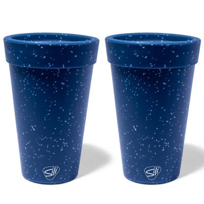  Silipint: Silicone 16oz Coffee Tumblers 2 Pack Blue Speckled - Unbreakable Cups