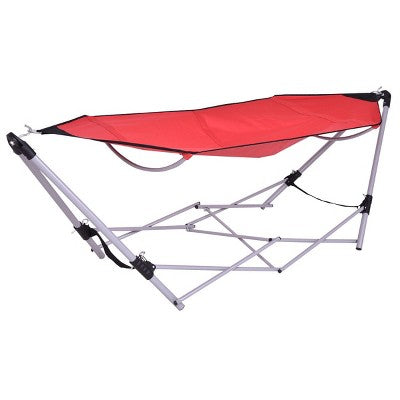  Costway Red Portable Folding Hammock Lounge Camping Bed Steel Frame Stand W/Carry Bag