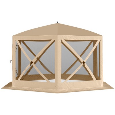  Outsunny 6-Sided Hexagon Pop Up Party Tent Gazebo With Mesh Netting Walls & Shaded Interior, 12' X 12'