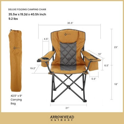  Arrowhead Outdoor Portable Folding Camping Quad Chair W/ 6-Can Cooler, Heavy-Duty Carrying Bag, Supports Up To 450lbs (Workwear Tan)
