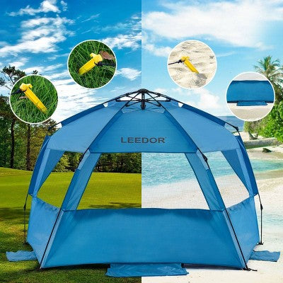  Leedor Outdoor Automatic Pop Up Sun Shade Canopy 4 People Beach Shelter Tent Light Teal Blue