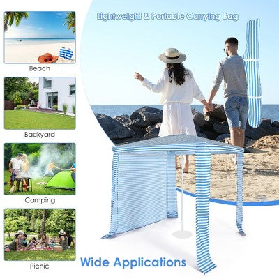  Costway 6.6' X 6.6' Foldable Beach Cabana Easy-Setup Beach Canopy W/ Carry Bag Navy\Blue
