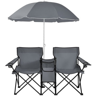  Portable Folding Picnic Double Chair W/Umbrella Table Cooler Beach Camping Turquoise\Black\Red\Gray