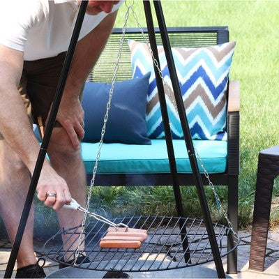 Sunnydaze Decor Sunnydaze Outdoor Camping Or Backyard Steel Tripod Fire Pit Cooking Grilling BBQ Grate - 22" - Black