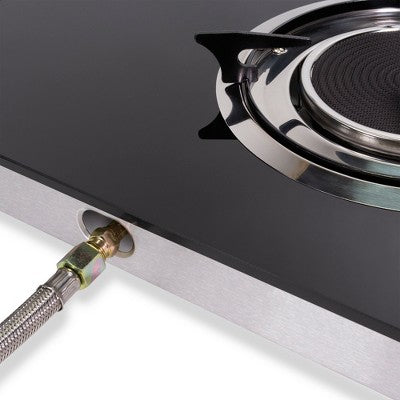  Barton 2 Burner Glass Cooktop Auto Ignition Stove Infrared Flame Ceramic Head With Regulator, Black