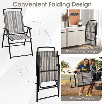  Tangkula Outdoor Folding Chairs Set Of 2/4 Lightweight High Back Chairs W/ Armrests Heavy-Duty Metal Frame