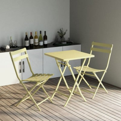  3 Piece Patio Bistro Set Of Foldable Square Table And Chairs, Yellow