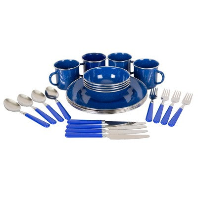  Stansport Enamel Camping Tableware Set 24 Pieces Blue