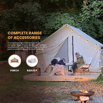  White Duck Alpha Canvas Wall Tent With Stove Jack & Frame, 4-Season Water Repellent Camping Tent, DYNA DUCK Fabric