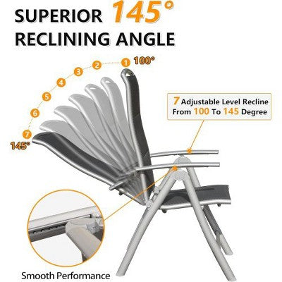  YUHAO 2PCS Adjustable High Back Soft Cotton-Padded Seat，Outdoor Portable Reclining Patio Chairs For Garden Camping Poolside Beach Deck，Dark Gray