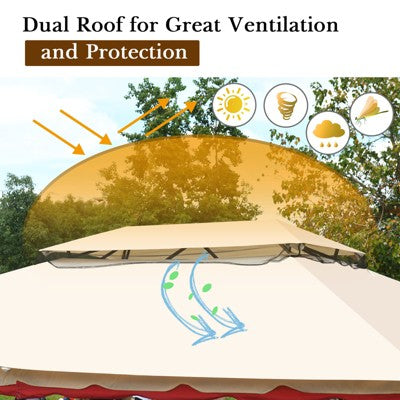  Tangkula 13'x10'Outdoor Canopy Gazebo Art Steel Frame 2-Tiers Party Patio Large Canopy Gazebo W/Netting&Side Walls