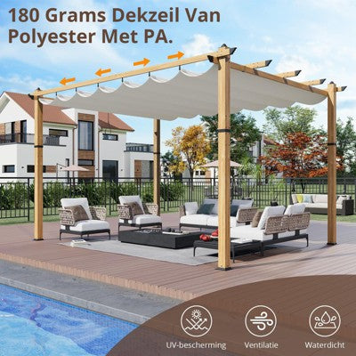  Outdoor Retractable Pergola, Aluminum Pergolas With Retractable Sun Shade Canopy For Patios, Gardens, Decks, Backyard