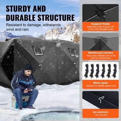  VEVOR Portable Ice Shelter, 6-8 Person Pop-Up Ice Fishing Tent, 70 Square Feet Fishable Area, Ice Shanty For Winter Fishing