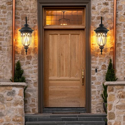  HANPURE 23'' Classic Black Outdoor Wall Lantern, Vintage Sconce With Bubble Glass, Weatherproof Exterior Light For Porch, Patio, Entryway