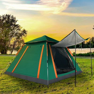  FURNIinspire Camping Tents Outdoor Tent Pop-Up Waterproof Camping Tent, Family Tents For Camping With Nets Windows, Green, 84.65"*84.65"*53.54"