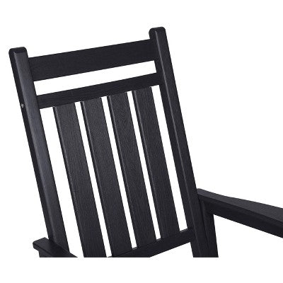  Gulches Outdoor Portable Chairs - Oversized Black Rocking Chair With Wood-Texture, All-Weather Porch Rocker