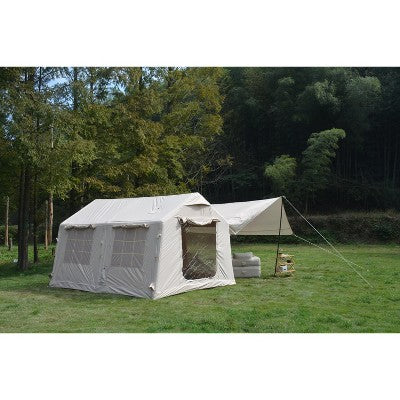  Cesicia 9.8 X13ft Beige Inflatable Camping Tents With Hand Pump & Canopy , Waterproof And Windproof Blow Up Tent, Easy Setup