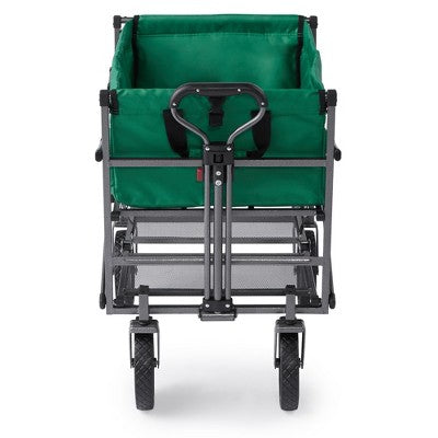  Mac Sports Double Decker Heavy Duty Steel Frame Collapsible Outdoor 150 Pound Capacity Yard Cart Utility Garden Wagon With Lower Storage Shelf, Green