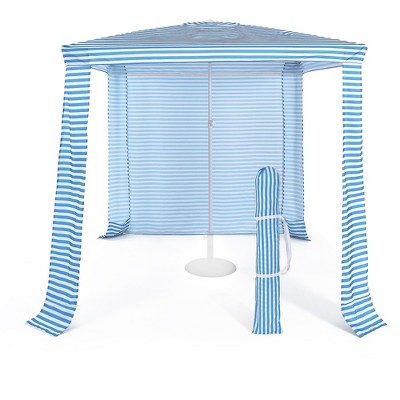  Costway 6.6' X 6.6' Foldable Beach Cabana Easy-Setup Beach Canopy W/ Carry Bag Navy\Blue