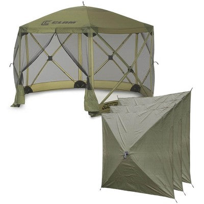  CLAM Quick-Set Escape 12 X 12 Foot Portable Pop-Up Camping Outdoor Gazebo Screen Tent Canopy Shelter And Carry Bag With Wind And Sun Panels Sets, Green