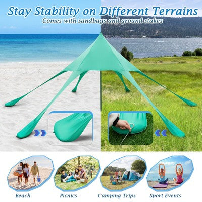  Tangkula 20 X 20 FT Beach Tent Beach Canopy W/ UPF50+ Sun Protection Carrying Bag & Sand Shovel Aluminum Pole & 6 Ground Stakes Blue/Green
