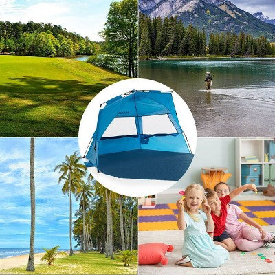  Leedor Outdoor Automatic Pop Up Sun Shade Canopy 4 People Beach Shelter Tent Light Teal Blue