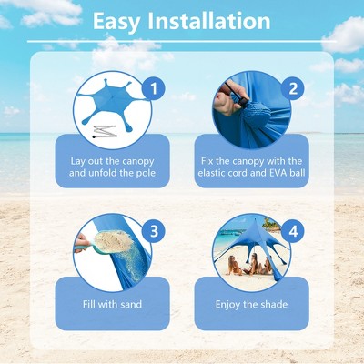  Costway 20 X 20 FT Beach Sunshade Canopy UPF50+ With Carry Bag & 8 Sandbags & Shovel