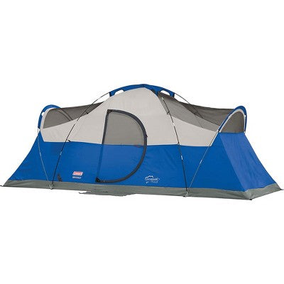  Coleman Montana 8 Person Cabin Camping Hiking Tent With Hinged Door, Blue & Kompact Lightweight Degree 20 Fahrenheit Sleeping Bag (2 Pack)