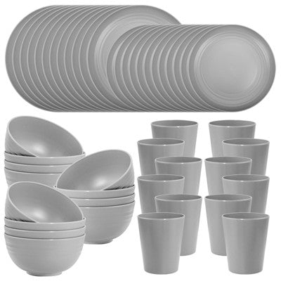  Itopfox 48-Piece Grey Wheat Straw Dinnerware Set Unbreakable Plates, Bowls, And Cups For 12, Dishwasher Safe, Perfect For Camping, BBQs & Gatherings