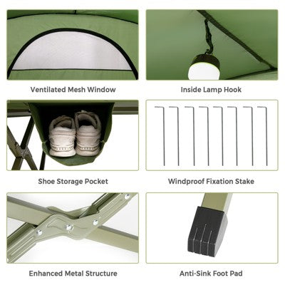  Tangkula 2-Person Folding Camping Tent Cot Outdoor Elevated Tent W/External Cover Green/Gray