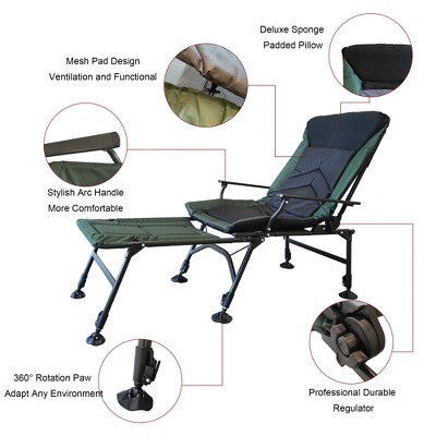  KTMBDW Portable Camping Chair, Camping Chair With Adjustable Cushioned Backrest And Detachable Footrest For Indoor And Outdoor Camping, Black+Green