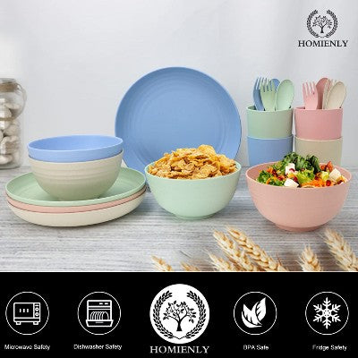 Itopfox 20-Piece Wheat Straw Dinnerware Set, Microwave & Dishwasher Safe Unbreakable Plates Bowls Cups Forks & Spoons For Kitchen, Camping, Parties