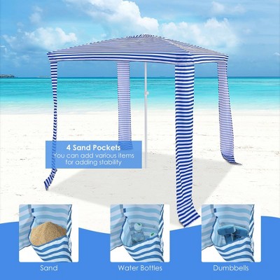  Costway 6.6' X 6.6' Foldable Beach Cabana Easy-Setup Beach Canopy W/ Carry Bag Navy\Blue