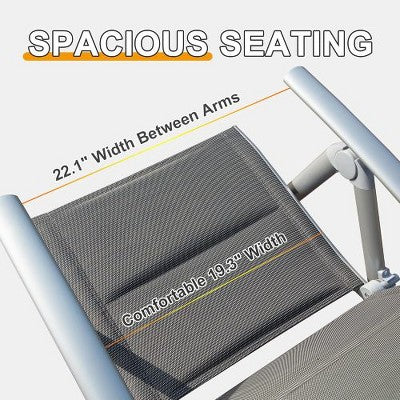  YUHAO 2PCS Adjustable High Back Soft Cotton-Padded Seat，Outdoor Portable Reclining Patio Chairs For Garden Camping Poolside Beach Deck，Dark Gray