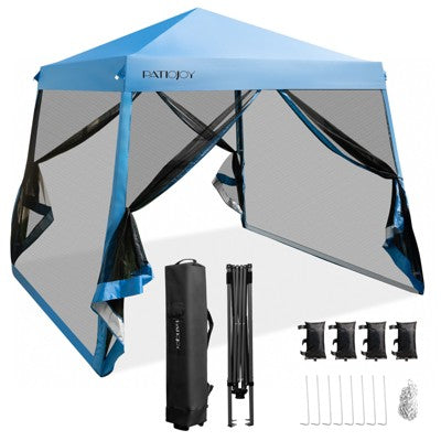  Costway 10x10Ft Patio Outdoor Instant Pop-up Canopy Slant Leg Mesh Tent Folding White/Blue/Grey