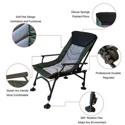  YUHAO Outdoor Adjustable Backrest Portable Folding Reclining For Camping Beach Hiking Fishing，Green+black+grey