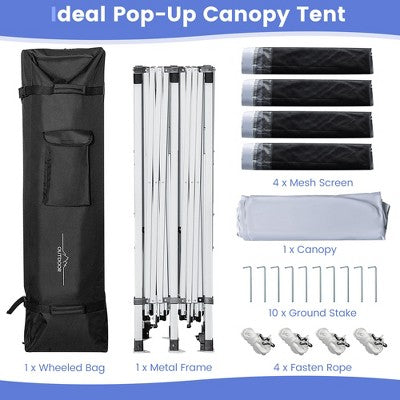  Costway 10x20ft Pop-Up Canopy Party Tent Sidewalls Portable Garage Car Shelter Wheeled