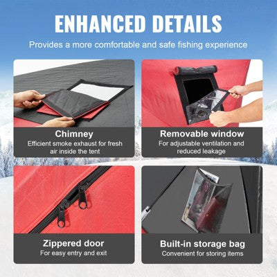  VEVOR Portable Ice Shelter, 3-4 Person Insulated Pop-Up Ice Fishing Tent, 35 Square Feet Fishable Area, Thermal Ice Shanty For Winter Fishing